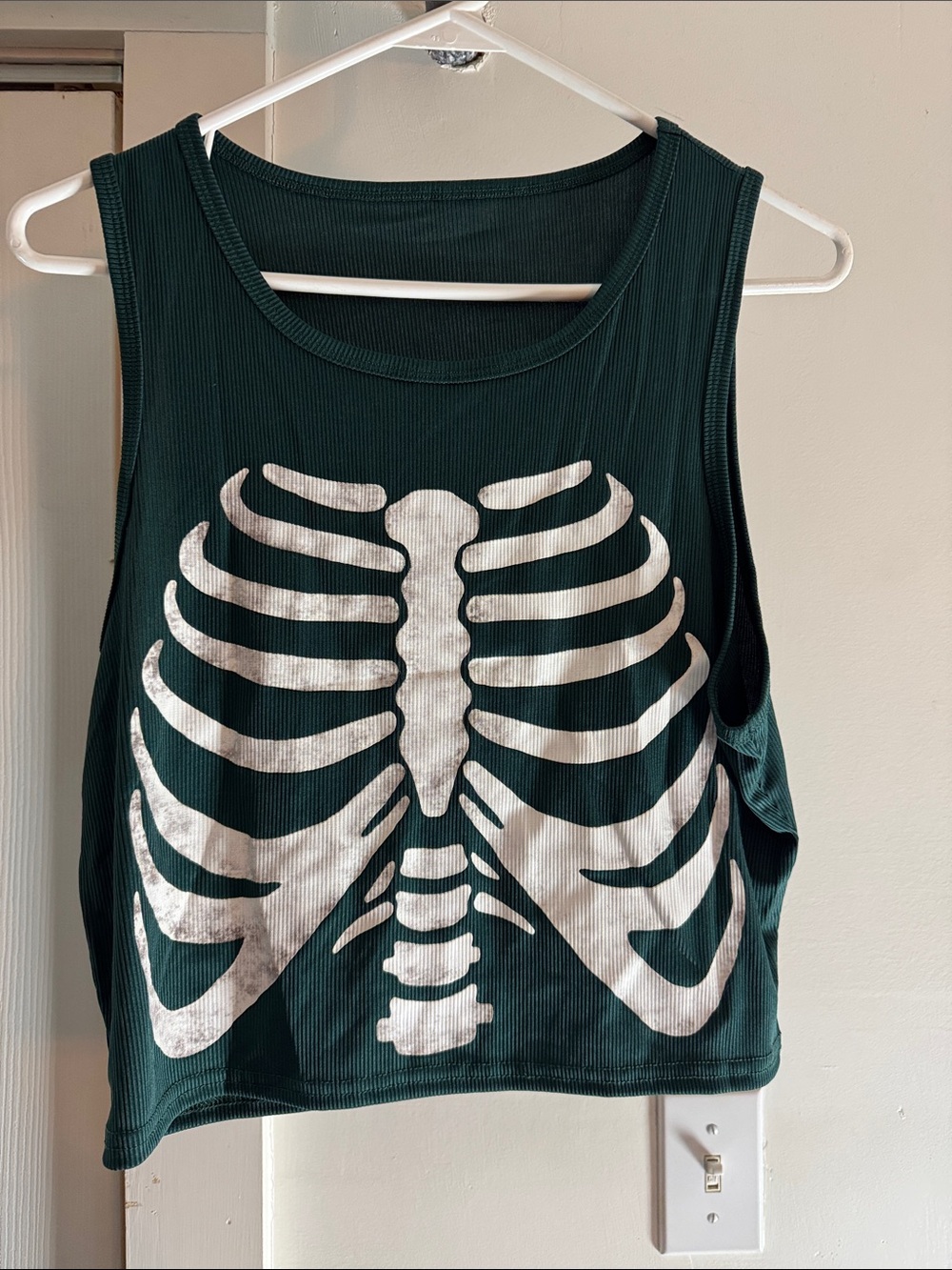Women’s Cropped Ribbed Tank Top with Skeleton Graphic